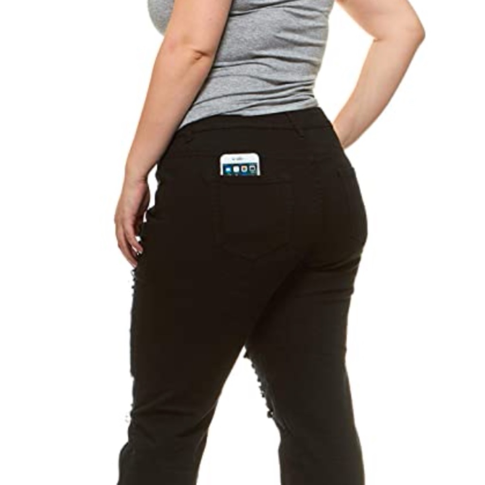 V.I.P.JEANS Women's Skinny Ripped Distressed Denim Pants Cute Stone Washed